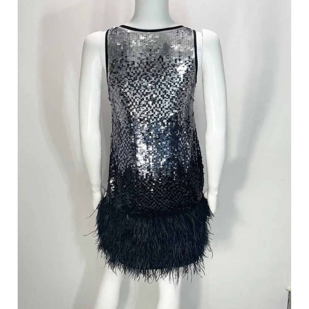 michael michael kors womens ombre Metalic sequence and feather dress size XS